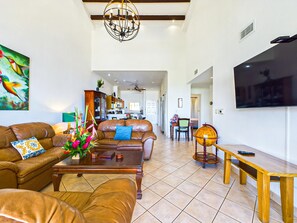 Living area with a comfortable sofa