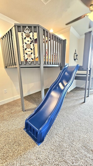 The slide and the pirate ship, there are more beds in other photos