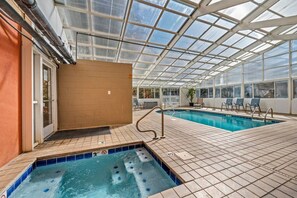 Attached bathroom. Towels and soaps are provided. Community hot tub and pool are both available to guests from 10am-10pm daily.