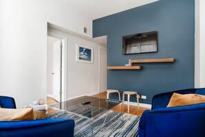 Spacious living room with abundant natural light