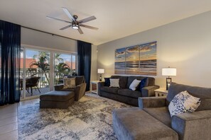 Living area with brand new sleeper sofa