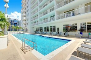 Huge outdoor pool and sun loungers for all guests!