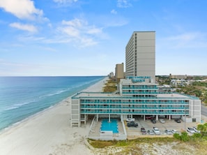 Aerial View of Fontainbleau Terrace, a Beachfront Resort with a Swimming Pool