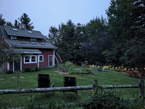 Summer evening in the apartment garden.