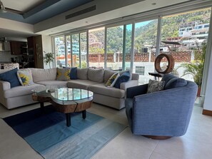 Living room with views to the forested hills