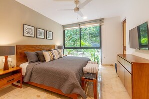 Room-darkening shades in the bedrooms