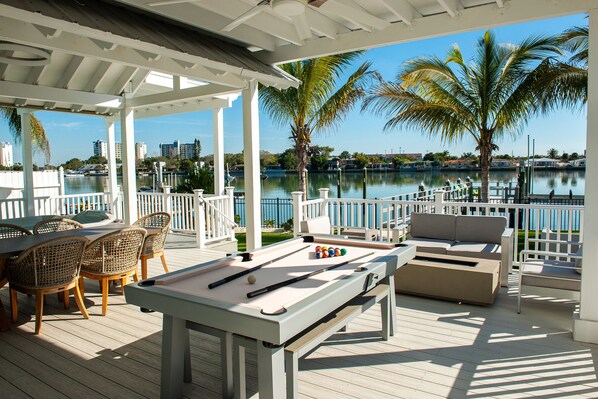 Beyond the deck, the dock.