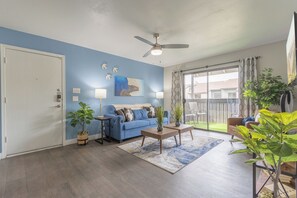 Sink into comfort and unwind in our stylish living room – the ultimate retreat after a day of adventure!