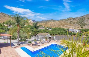 The pool area and mountain views
