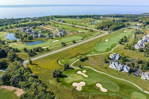 Experience the ultimate convenience and relaxation at our Club Cottages, nestled within the enchanting Horseshoe Bay Golf Club. Our exclusive collection boasts five elegant 2-bedroom, 2-bathroom condos, each featuring a cozy fireplace and a  whirlpool tub for your utmost comfort and indulgence. But that's just the beginning of your extraordinary stay.