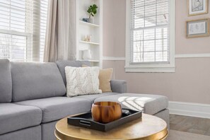 Enjoy a movie or your favorite show on the comfy couch.