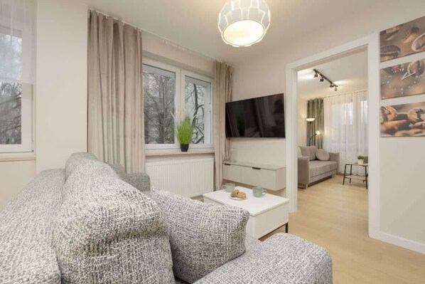 Living room with a kitchenette