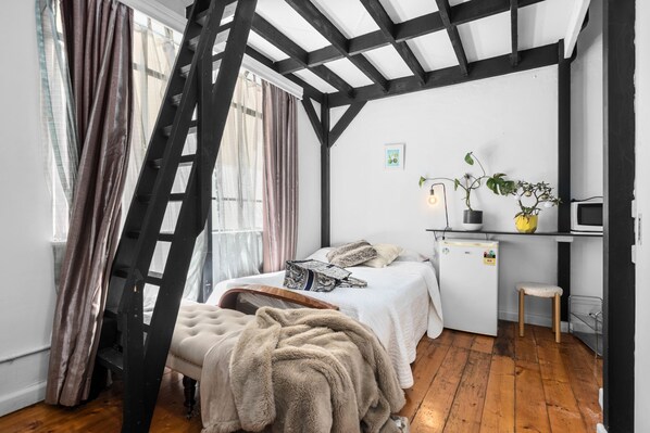 a lovely black and white studio loft.