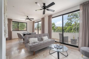 Seamless living: Our open concept space merges the living and dining areas for a spacious feeliving and dining area