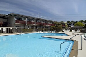 Relax poolside and take a dip in our heated pool!