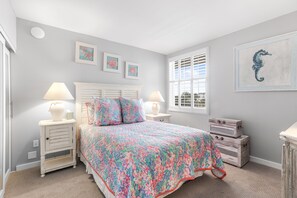 Our queen room has bathroom access and a smart TV.