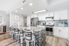 Our completely renovated and fully stocked kitchen is ready for you to enjoy!