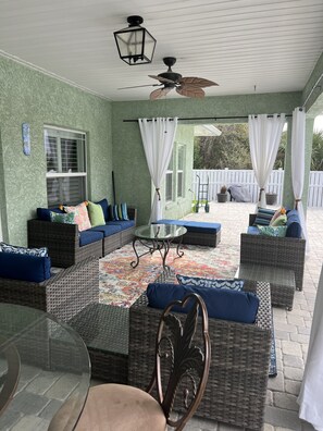 Shaded lanai allows for eating or relaxing while still enjoying the view