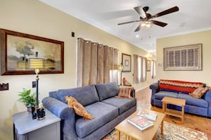 Relax in living room, complete with fan