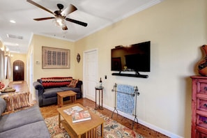 Relax in living room, complete with fan