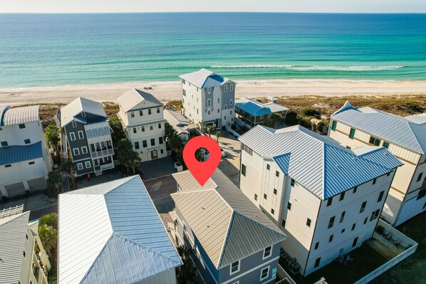 Aerial view of the house, gulf views from home.