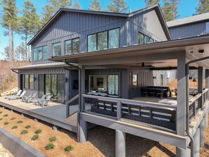 Covered porch and lakeside deck.
