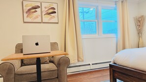 Very comfortable workstation with hide adjustable desk