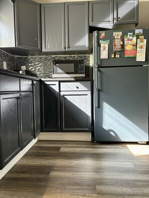 Fridge and cabinets