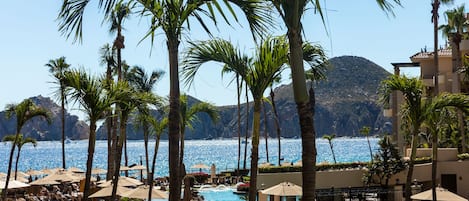 Looking out to the large pool area