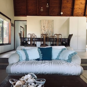 Dining are for 8 and comfy oversize lounge