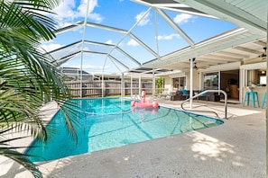 Fully enclosed pool to keep out the harsh sun and unwanted bugs.