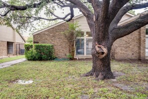 We have a beautiful pin oak tree in the front yard, providing shade.