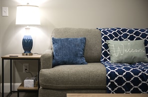 Appreciate the warm decor and blue accents found throughout the house.