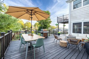 Lounge and dine with views of the lake from the large deck.