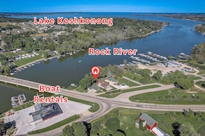You'll be directly on the Rock River where it flows out of Lake Koshkonong, and just steps away from two options for renting pontoon boats and wave runners.