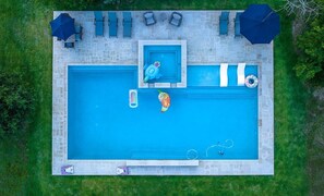 Dip into the Pool & Hot Tub privately tucked away in front of the house!