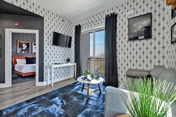 Living room with access to a private balcony