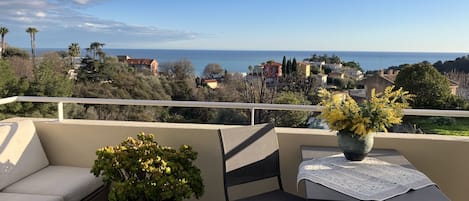 Terrace with sofa, table, 4 chairs.