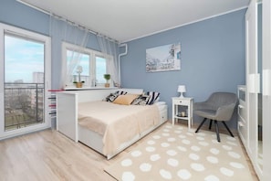 Living area with comfortable double sofa bed