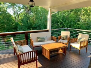 Upper back deck overlooking the back yard and Finley Creek