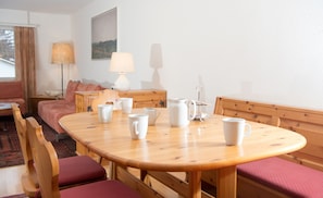 Living area with a dining table