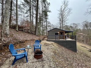 Private fireplace outside for guests