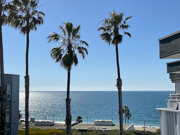 View of beach and ocean from balcony