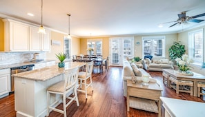 Open-concept living with seating for 10