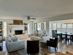 Living room has 2 oversized, comfy couches.
