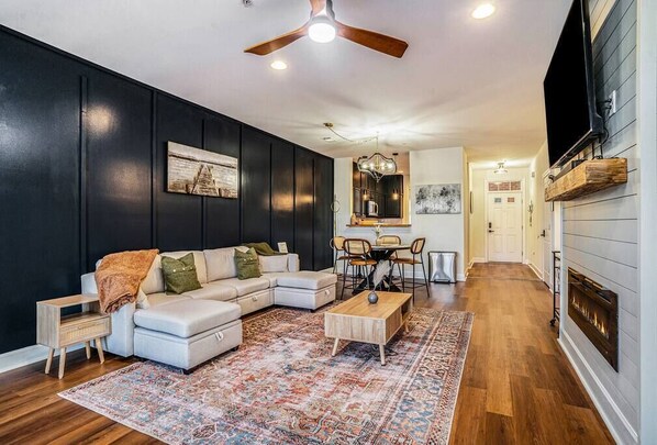 LIVING ROOM WITH ELECTRIC FIREPLACE