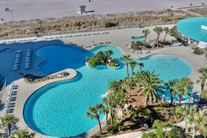 The lagoon pool is located on the gulf side, along with restaurants, stores, market & beach.