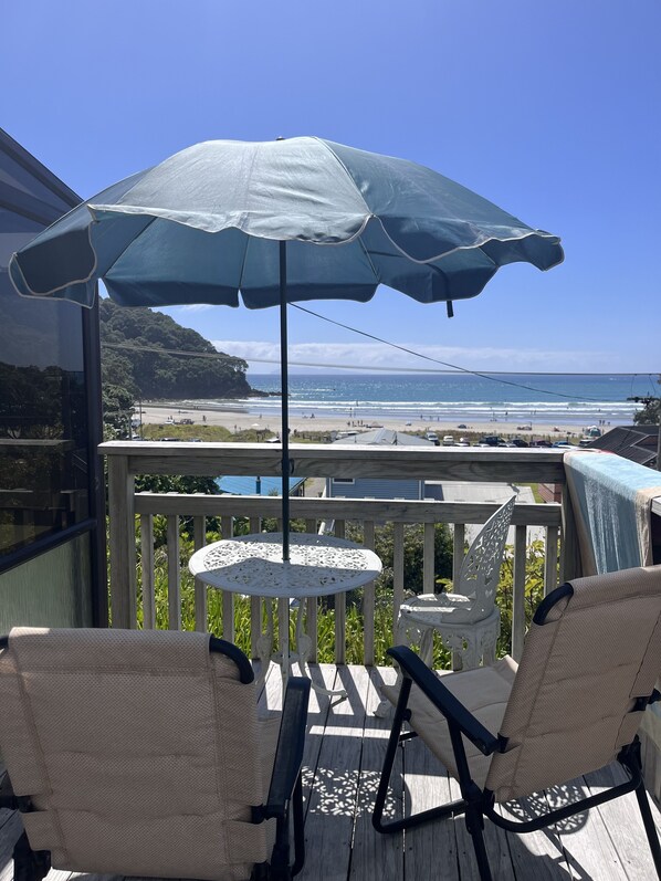 Deck overlooking Waihi beach.