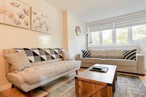 Living Room with 2 convertible sofa beds