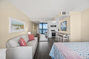 Relax on the couch or cozy up in the comfy bed.